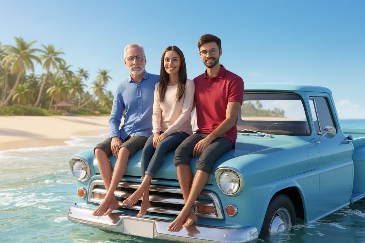 Vintage truck at tropical beach After