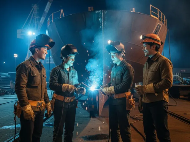 Shipyard Welding Night Shift Nachher